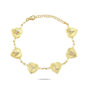 Fluted Heart Initial Bracelet