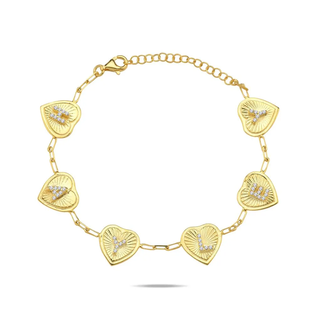 Fluted Heart Initial Bracelet