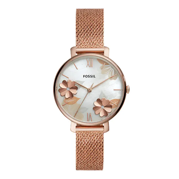 Fossil Jacqueline Rose Gold Mesh Bracelet Mother of pearl Dial Quartz Watch for Ladies - ES4534