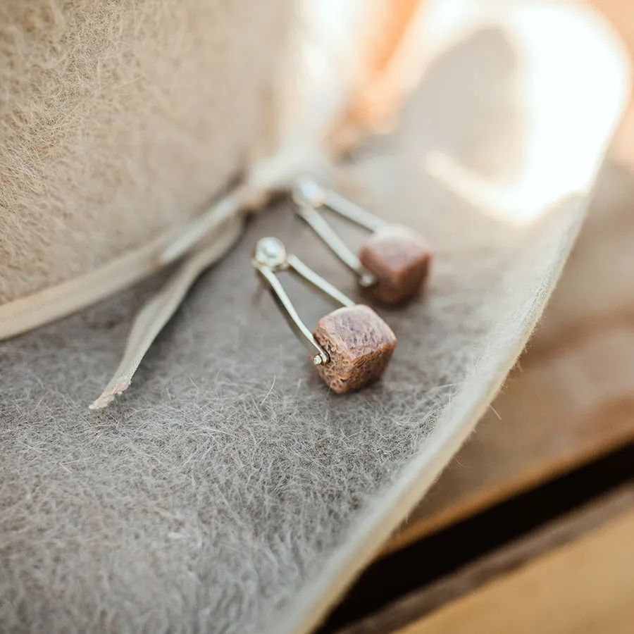 Fossilized Dinosaur Bone & Diamond Earrings