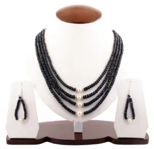 Four Row Faceted Blue Sapphire Necklace With Pearls