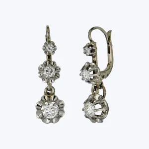 French Victorian 18K Yellow Gold Diamond Long Dangle Earrings
