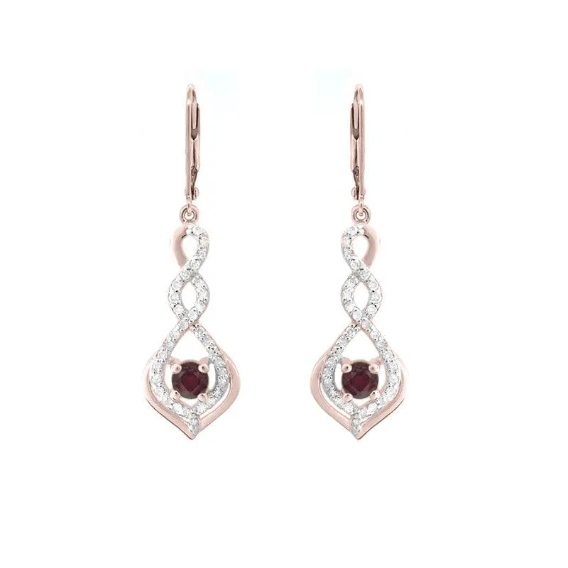 Genuine Ruby and Diamond 10K Rose Gold Earrings