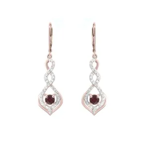 Genuine Ruby and Diamond 10K Rose Gold Earrings
