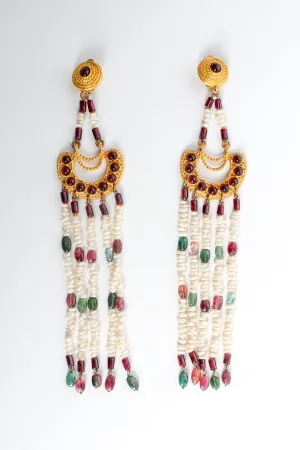 Glass Bead Pearl Chandelier Earrings