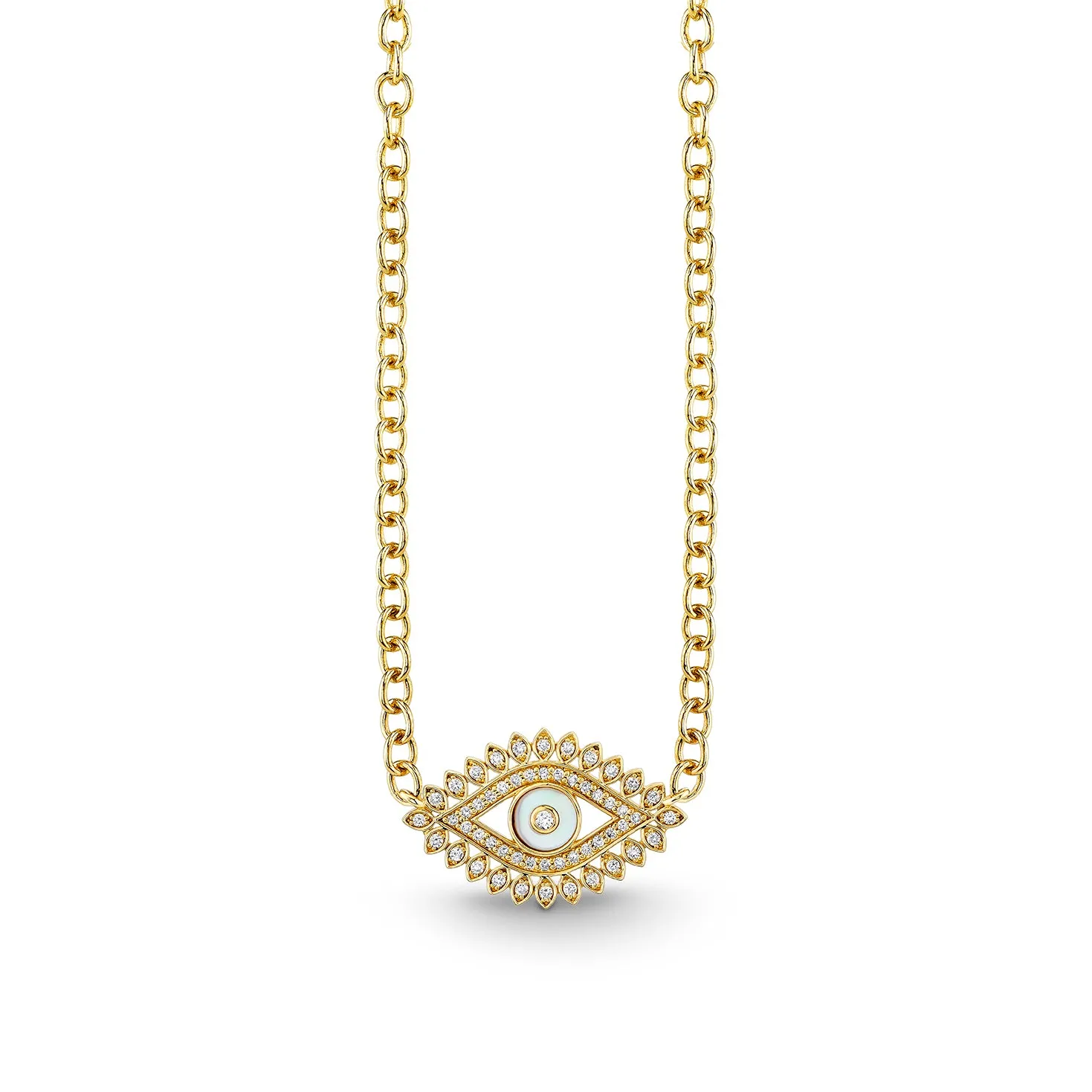 Gold & Diamond Eye Stone Inlay Necklace