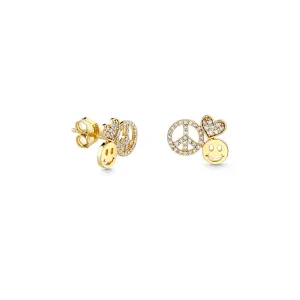 Gold & Diamond Peace, Love & Happiness Stud