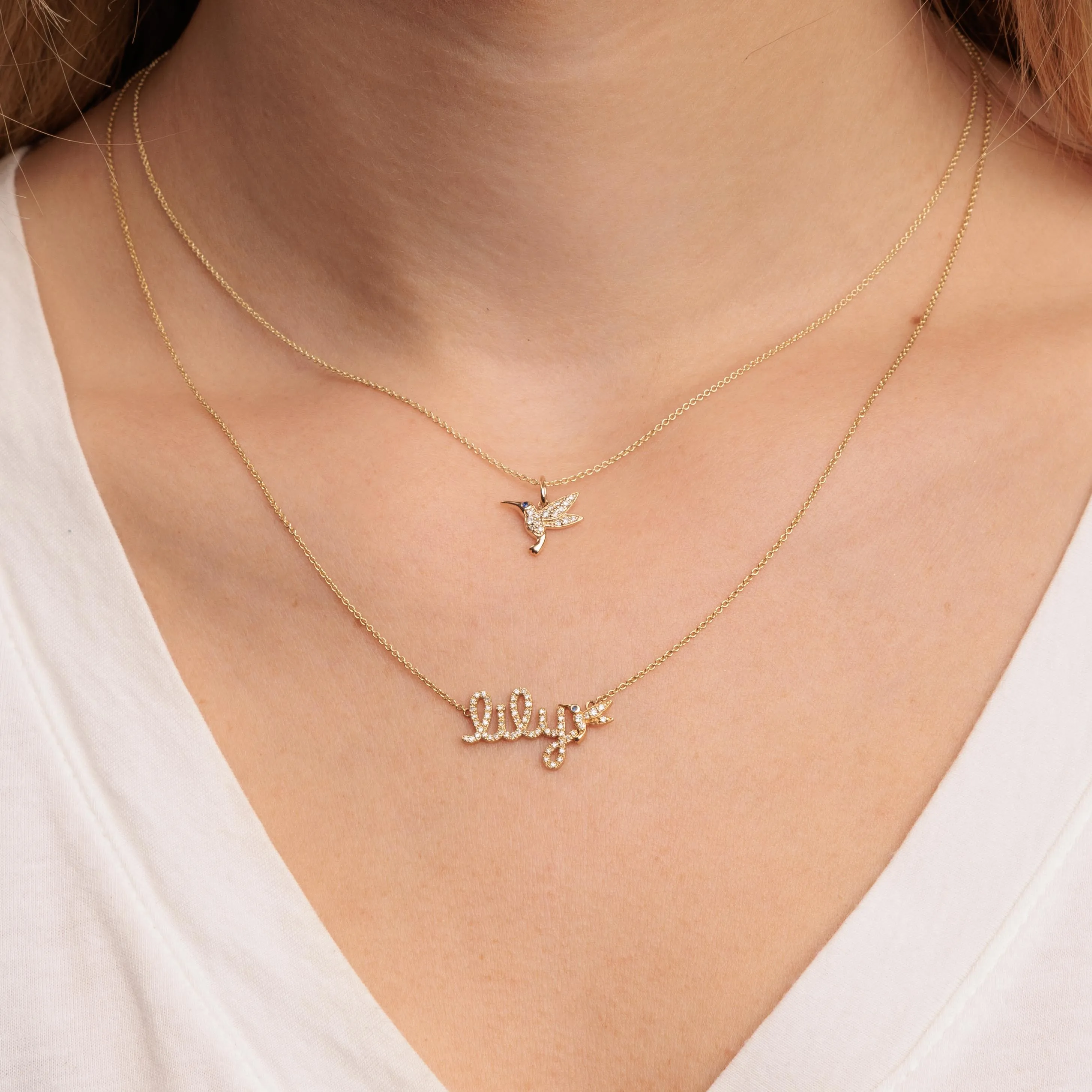Gold & Diamond Small Hummingbird Charm
