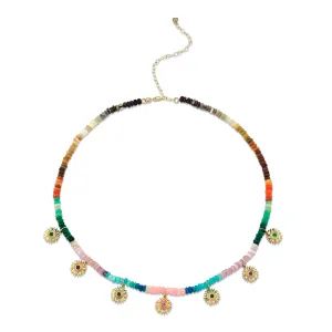 Gold & Rainbow Multi-Charm Sunburst Opal Necklace