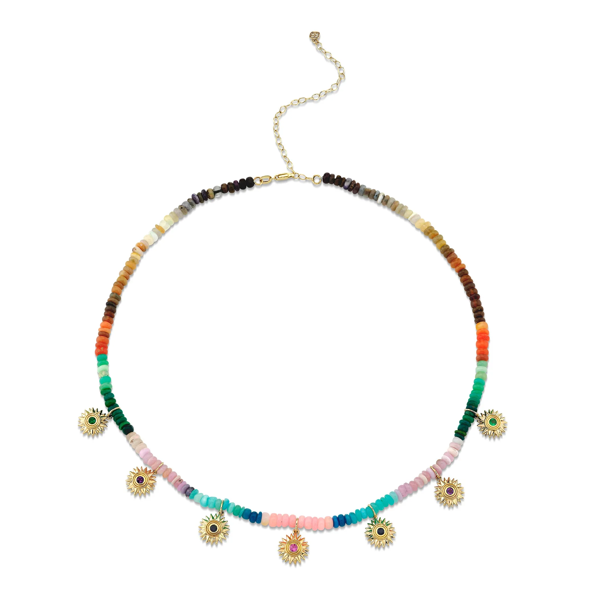 Gold & Rainbow Multi-Charm Sunburst Opal Necklace