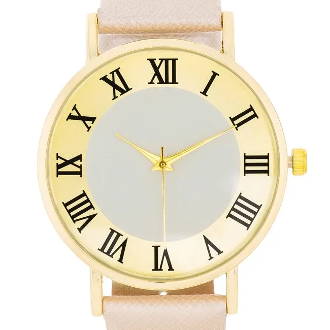 Gold Classic Watch With Champagne Leather Strap