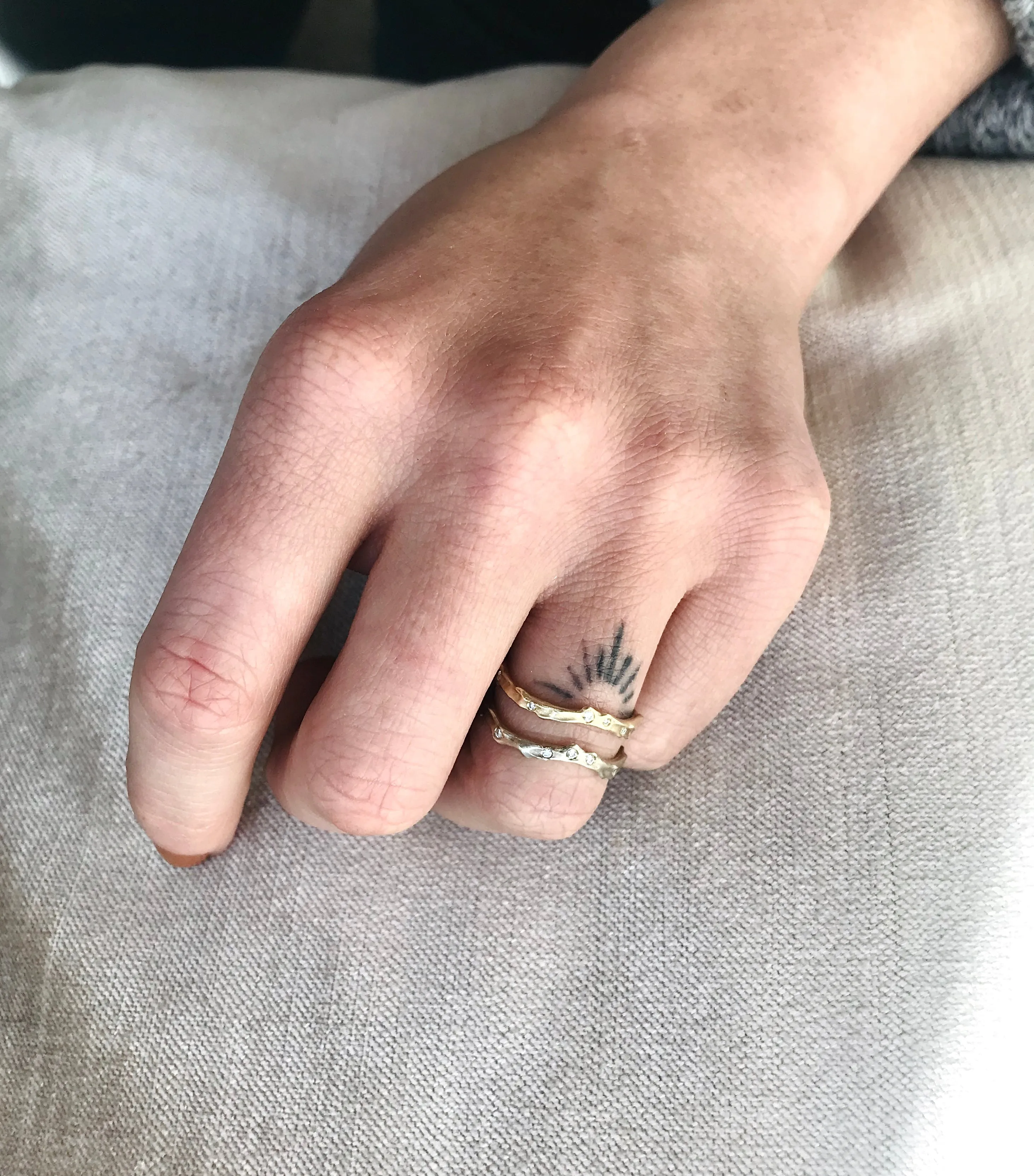 Gold Diamond Coral Stick Ring
