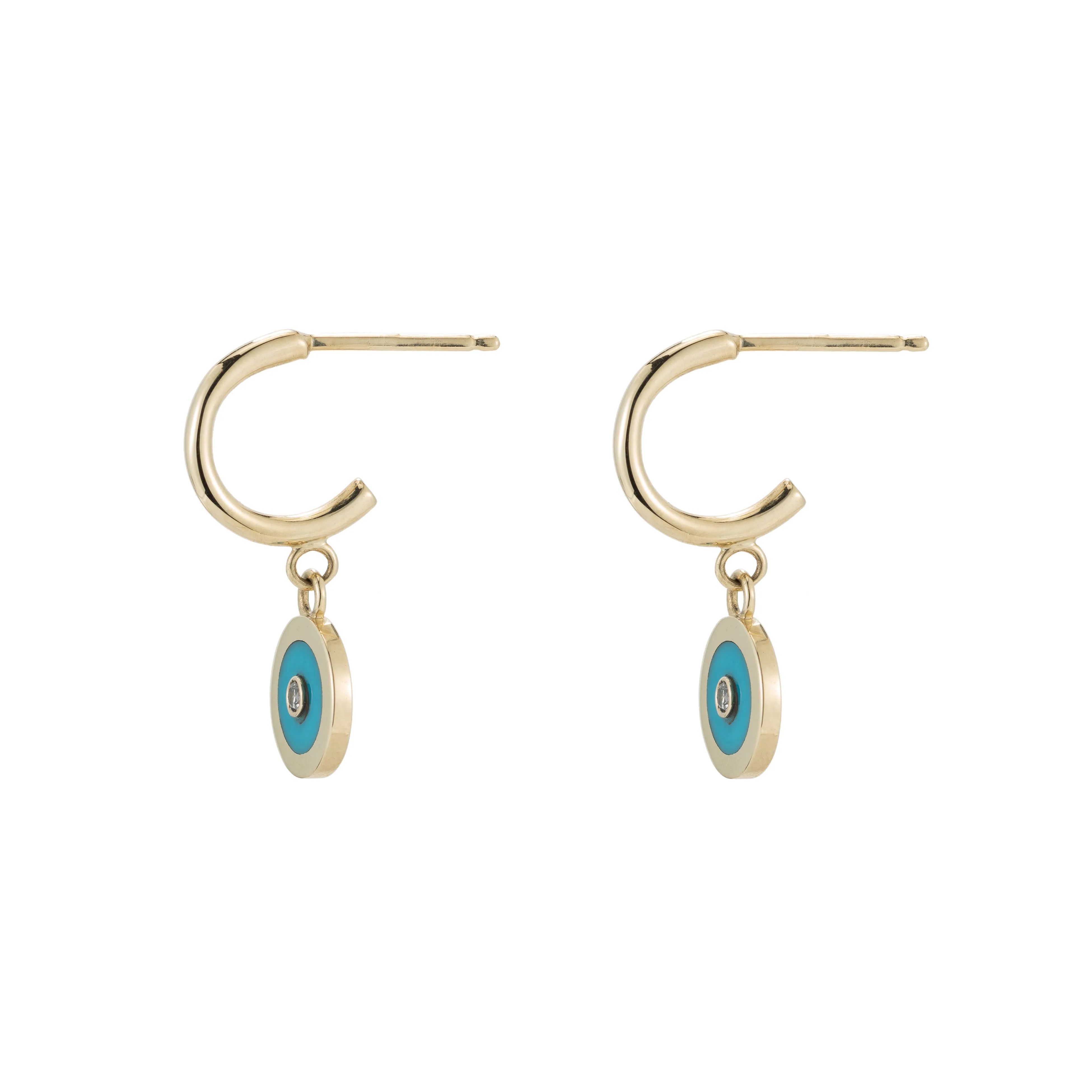 Gold Huggies w/ Turquoise & Diamond Drops