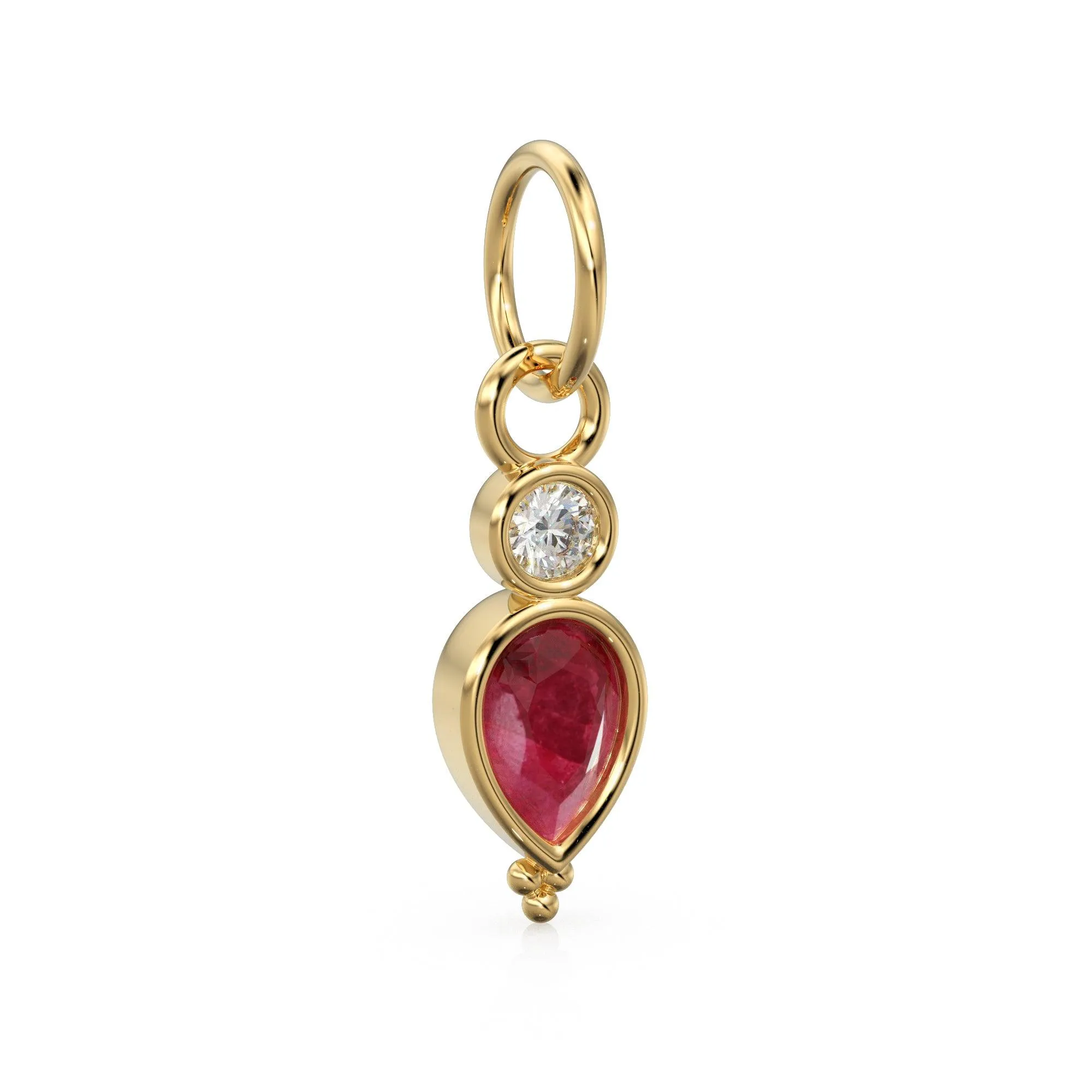 Gold Natural Ruby with Diamond Charm, Drop Earring, Dainty Earwire, Faceted ruby, 14k 18k Gold Earwire, Red Ruby Earring Finding, Gold Pendant