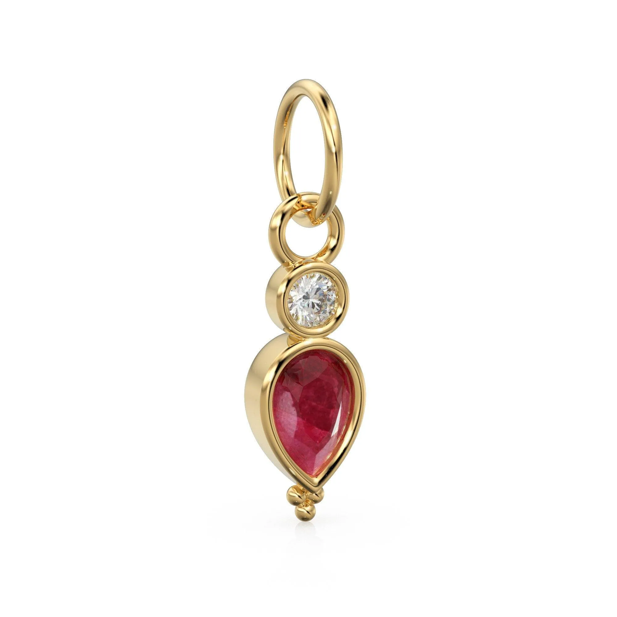 Gold Natural Ruby with Diamond Charm, Drop Earring, Dainty Earwire, Faceted ruby, 18k Gold Earwire, Red Ruby Earring Finding, Gold Pendant