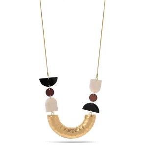 GOLD PENDANT MOTHER OF PEARL  ACETATE RESIN  NECKLACE #SWKK-12003WH