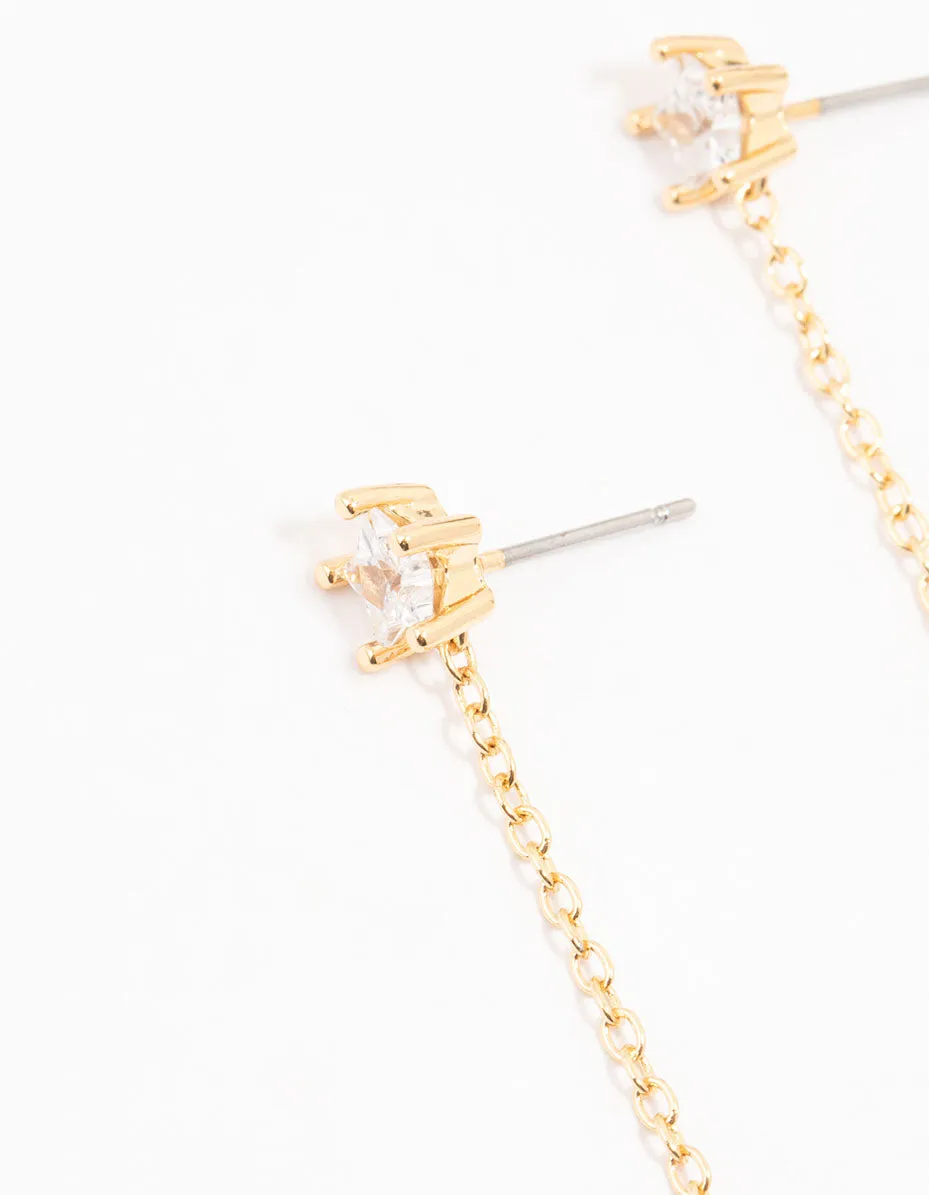 Gold Plated Star & Moon Cubic Zirconia Drop Earrings