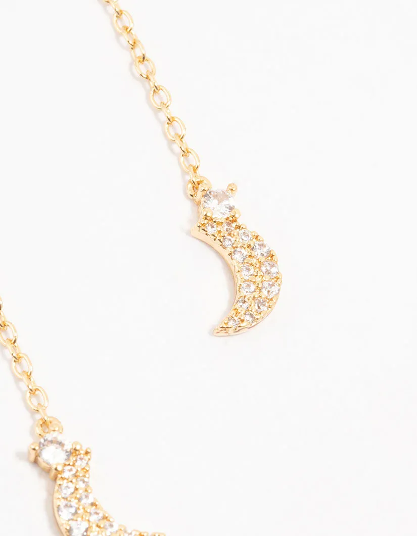 Gold Plated Star & Moon Cubic Zirconia Drop Earrings