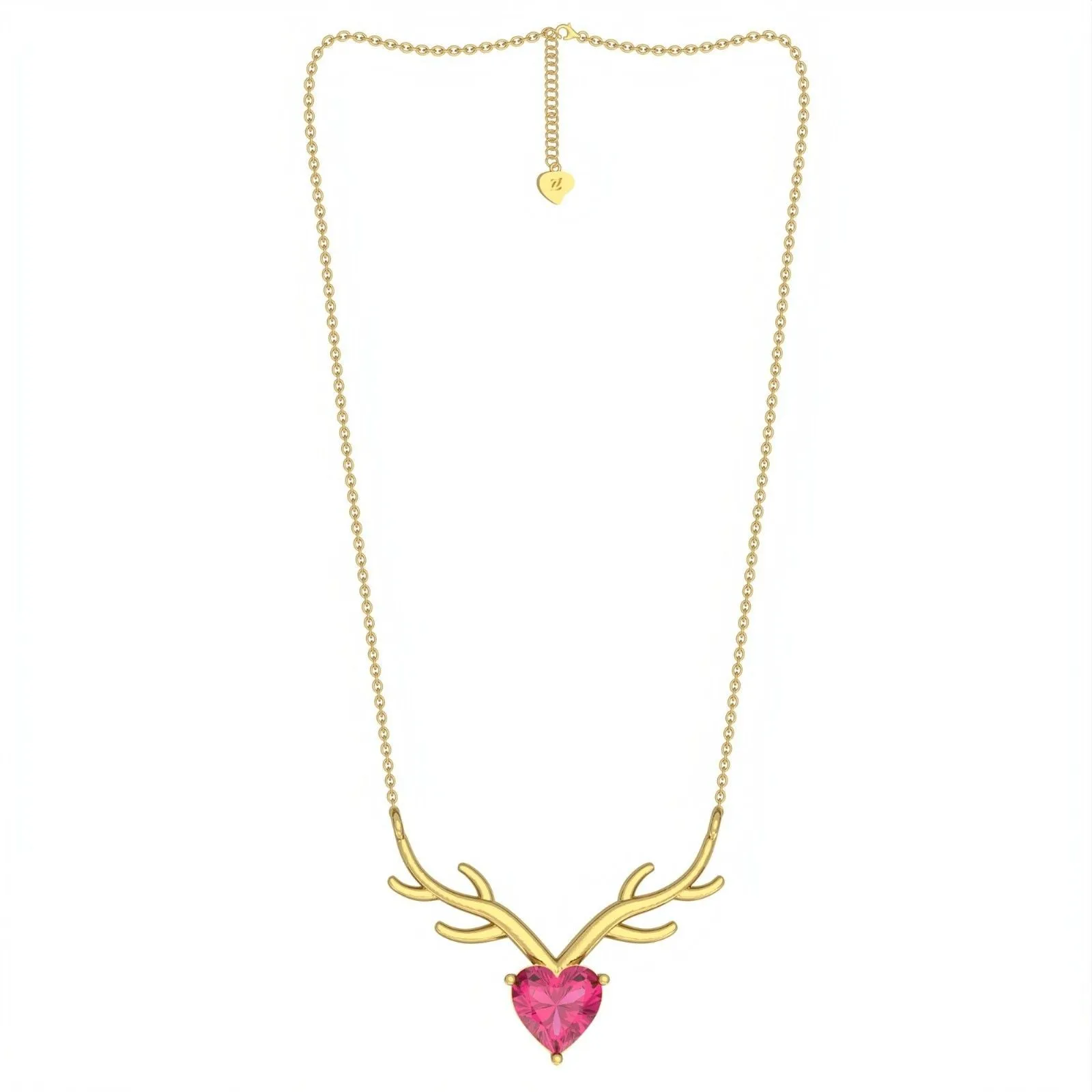 Golden Deer Theme Heart Pink Sapphire Necklace
