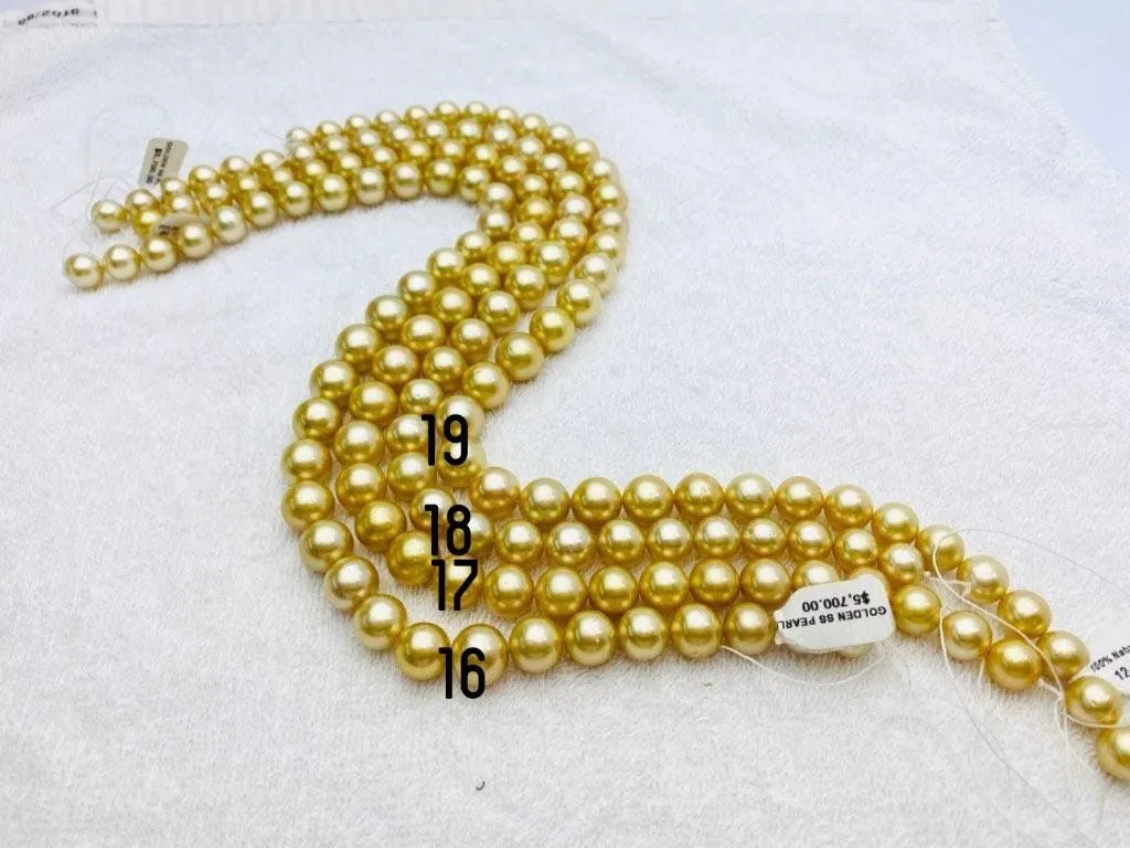 Golden south sea pearl strands, 100% Natural Colors, golden pearls, round pearls (924)