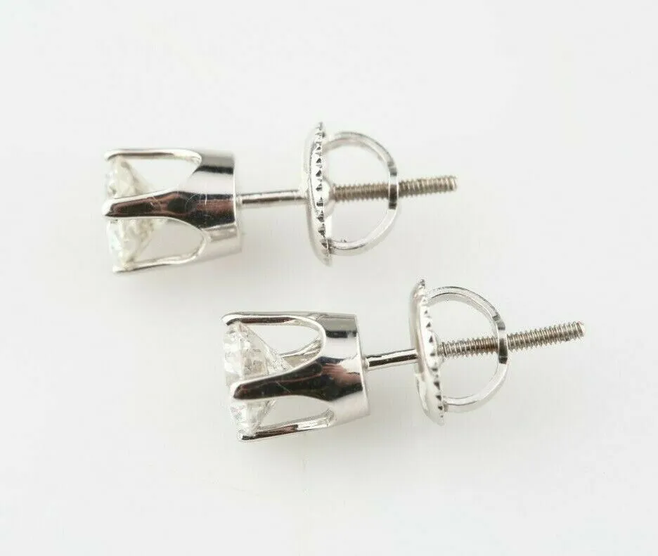 Gorgeous 0.94 Ct Round Diamond Solitaire Earrings in 14k White Gold G SI1