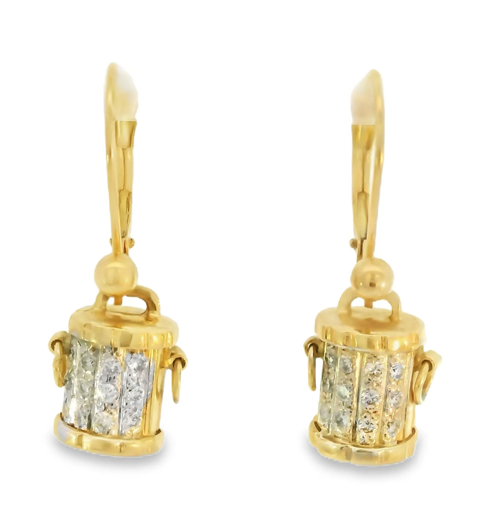 Gorgeous Estate 14K Yellow Gold Diamond Bucket Earrings
