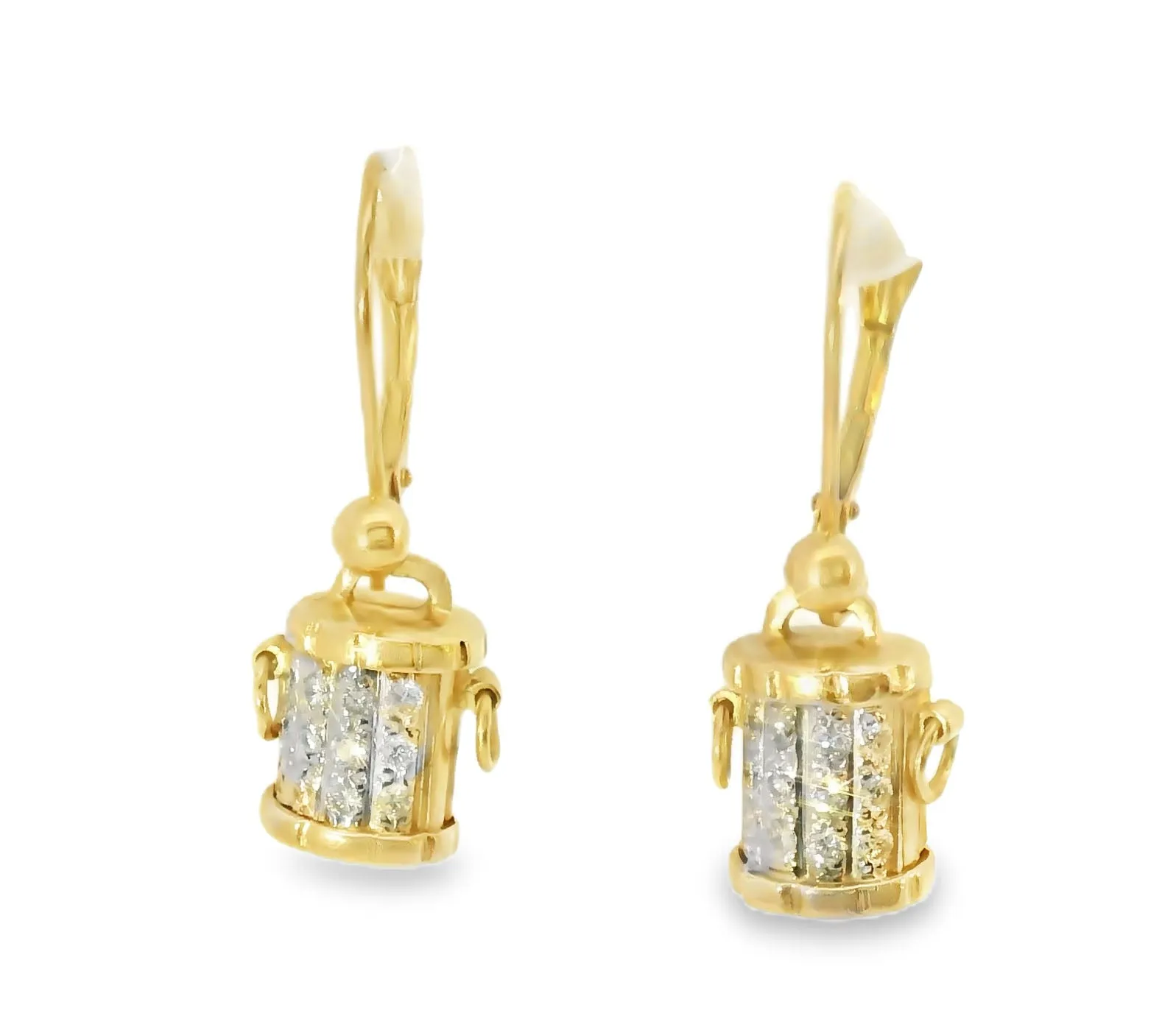 Gorgeous Estate 14K Yellow Gold Diamond Bucket Earrings