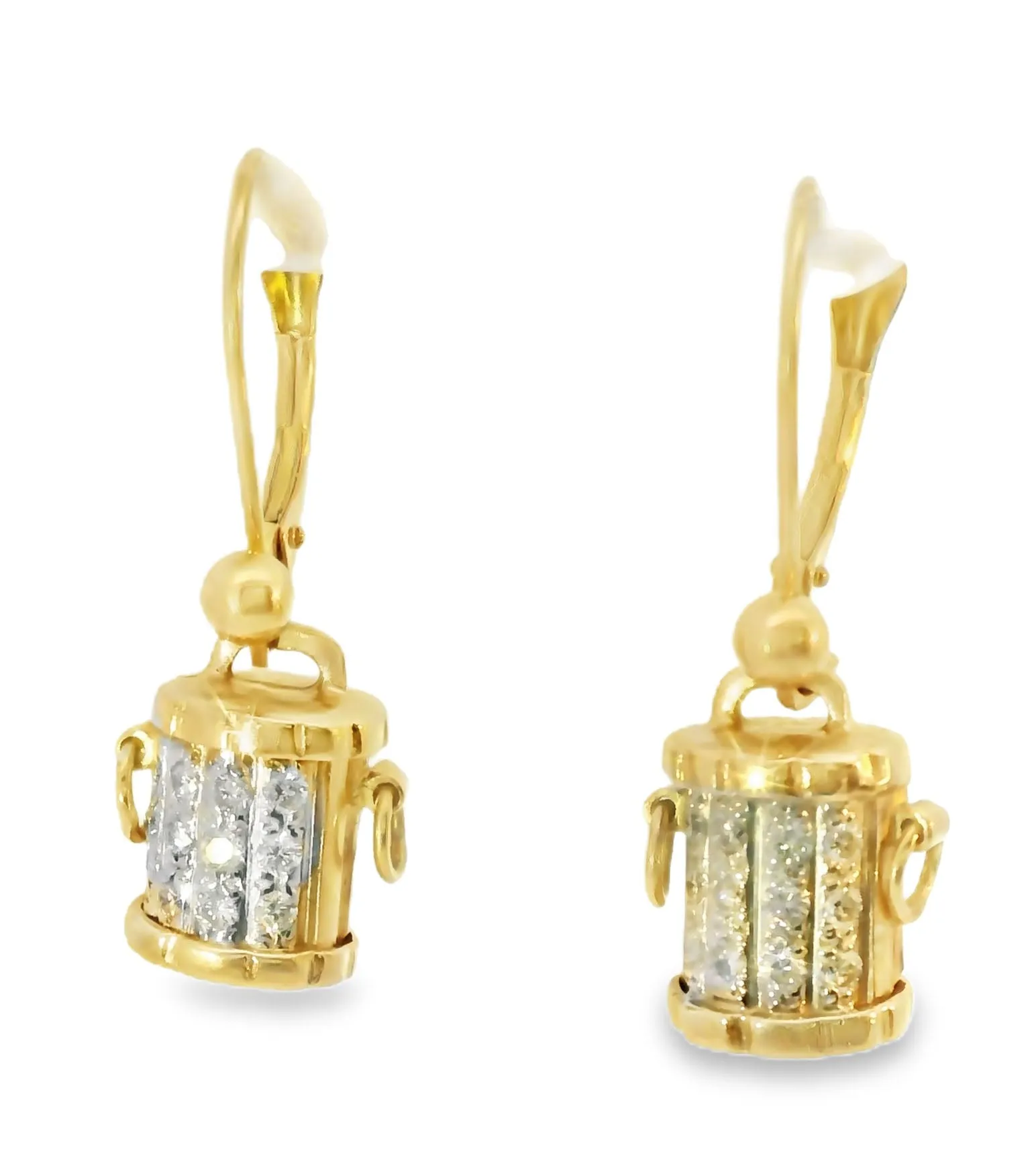 Gorgeous Estate 14K Yellow Gold Diamond Bucket Earrings