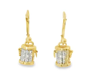 Gorgeous Estate 14K Yellow Gold Diamond Bucket Earrings