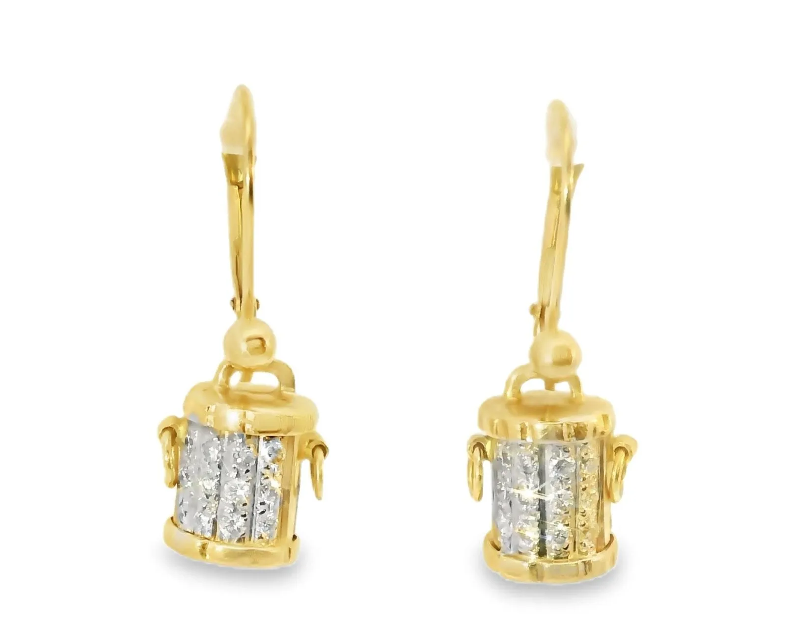 Gorgeous Estate 14K Yellow Gold Diamond Bucket Earrings