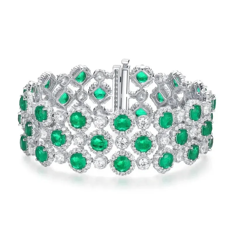 Gorgeous Green White Cubic Zirconia Large Wide Bracelets Bangles Luxury Wedding Banquet Party Jewelry for Women