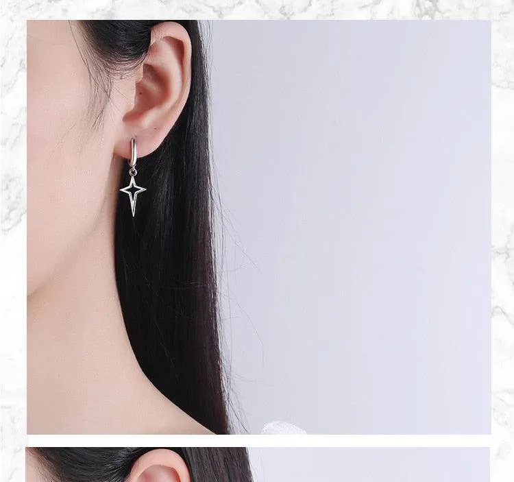 Gothic Punk Style Copper Metal Drop Stars Cross Earrings