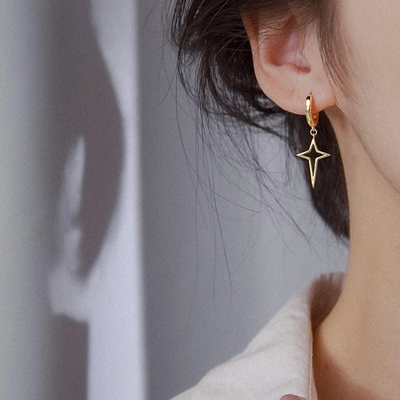 Gothic Punk Style Copper Metal Drop Stars Cross Earrings