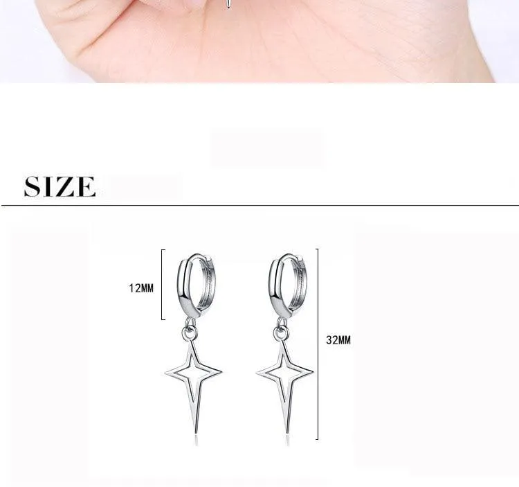 Gothic Punk Style Copper Metal Drop Stars Cross Earrings