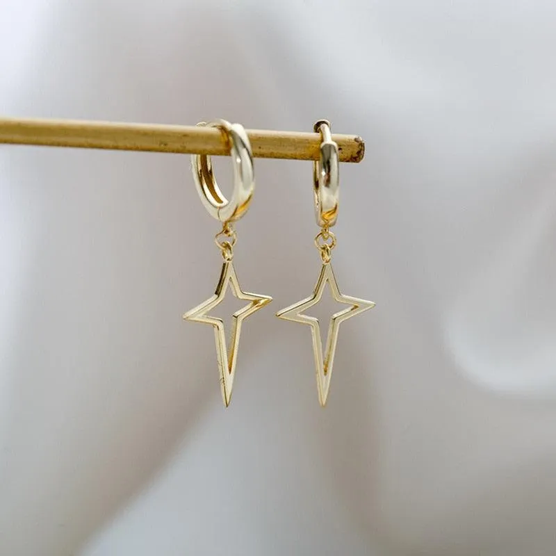 Gothic Punk Style Copper Metal Drop Stars Cross Earrings