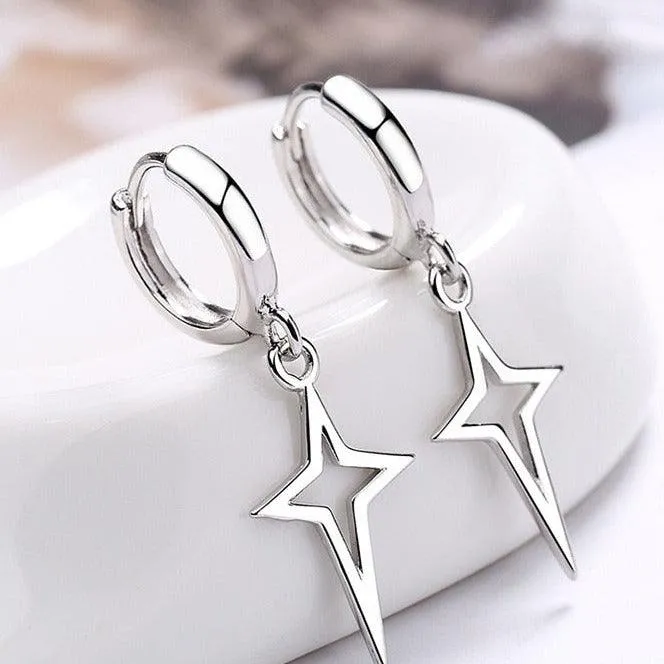 Gothic Punk Style Copper Metal Drop Stars Cross Earrings