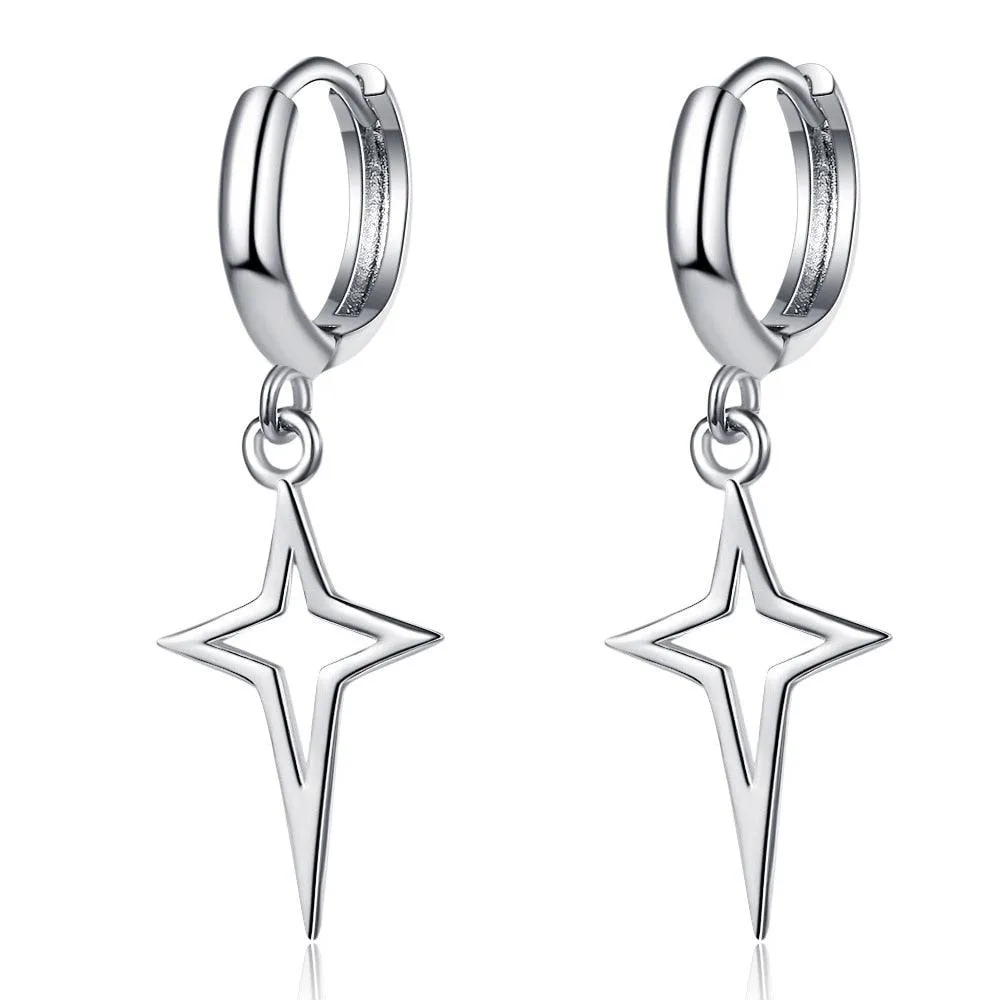 Gothic Punk Style Copper Metal Drop Stars Cross Earrings