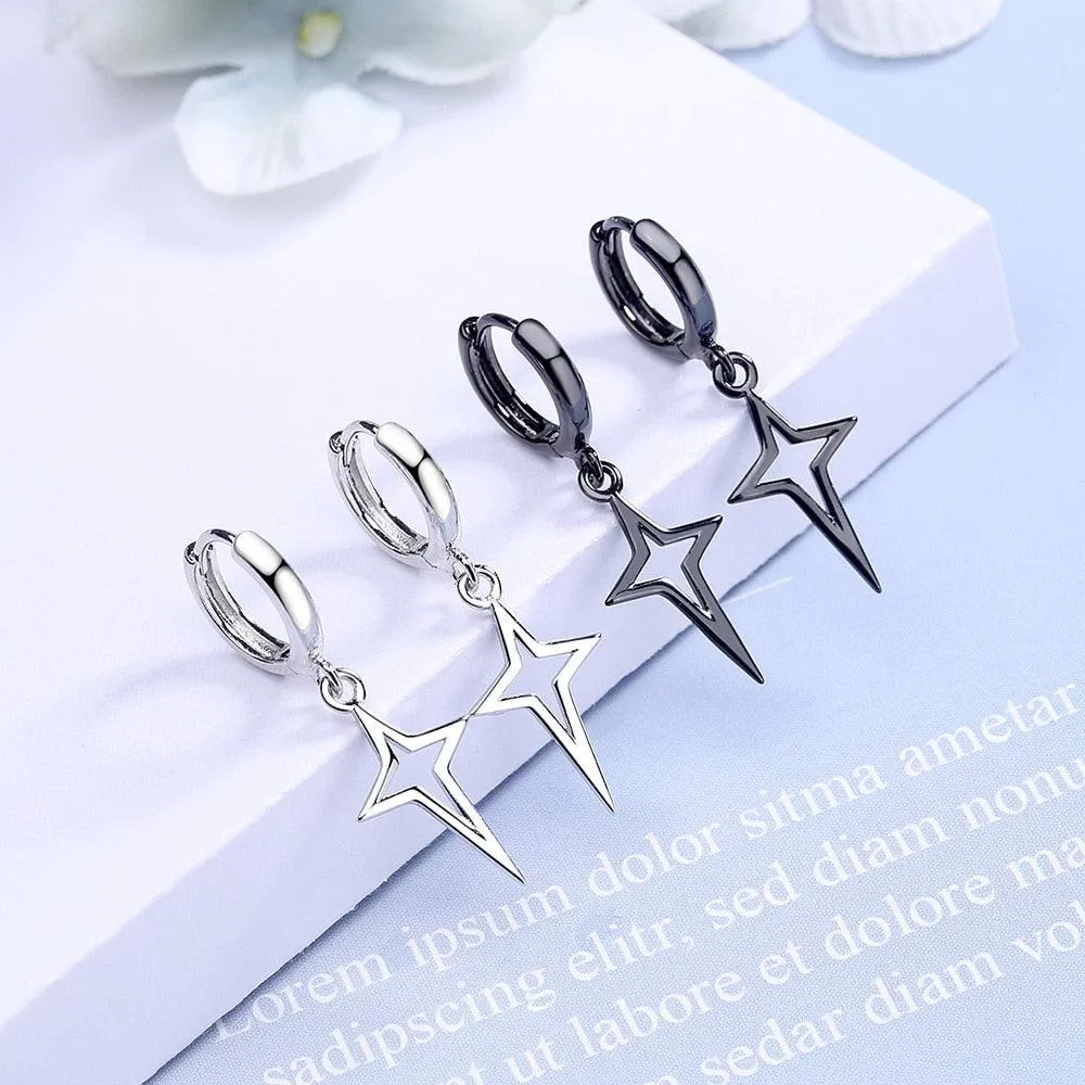 Gothic Punk Style Copper Metal Drop Stars Cross Earrings