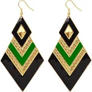 Green Black Chevron Spear Drop Earrings