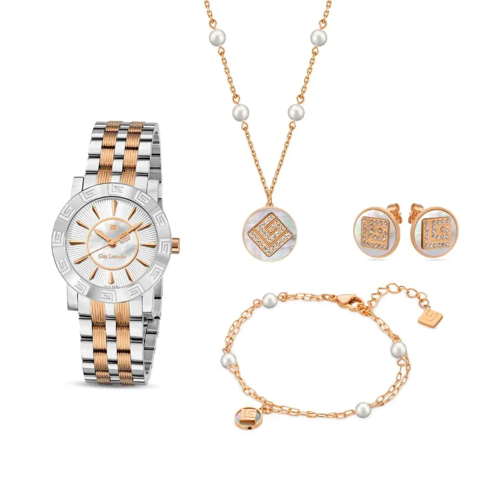 Guy Laroche Alex Ladies Watch Set with Rose Gold Accents