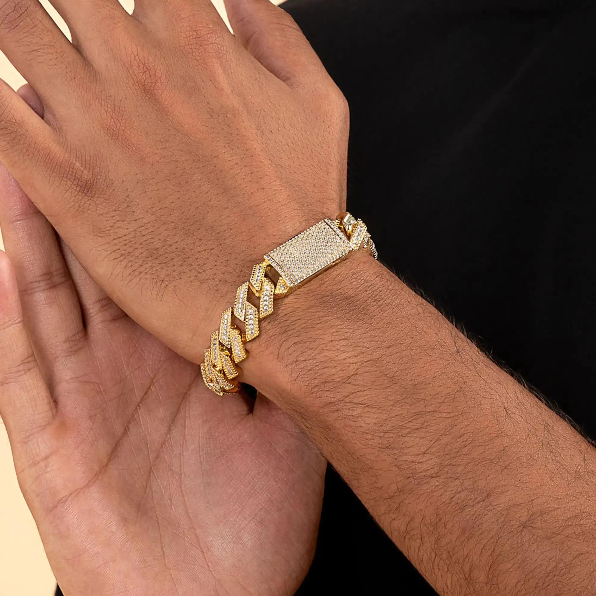 Halo Round Cut Prong Cuban Link Bracelet - 12mm