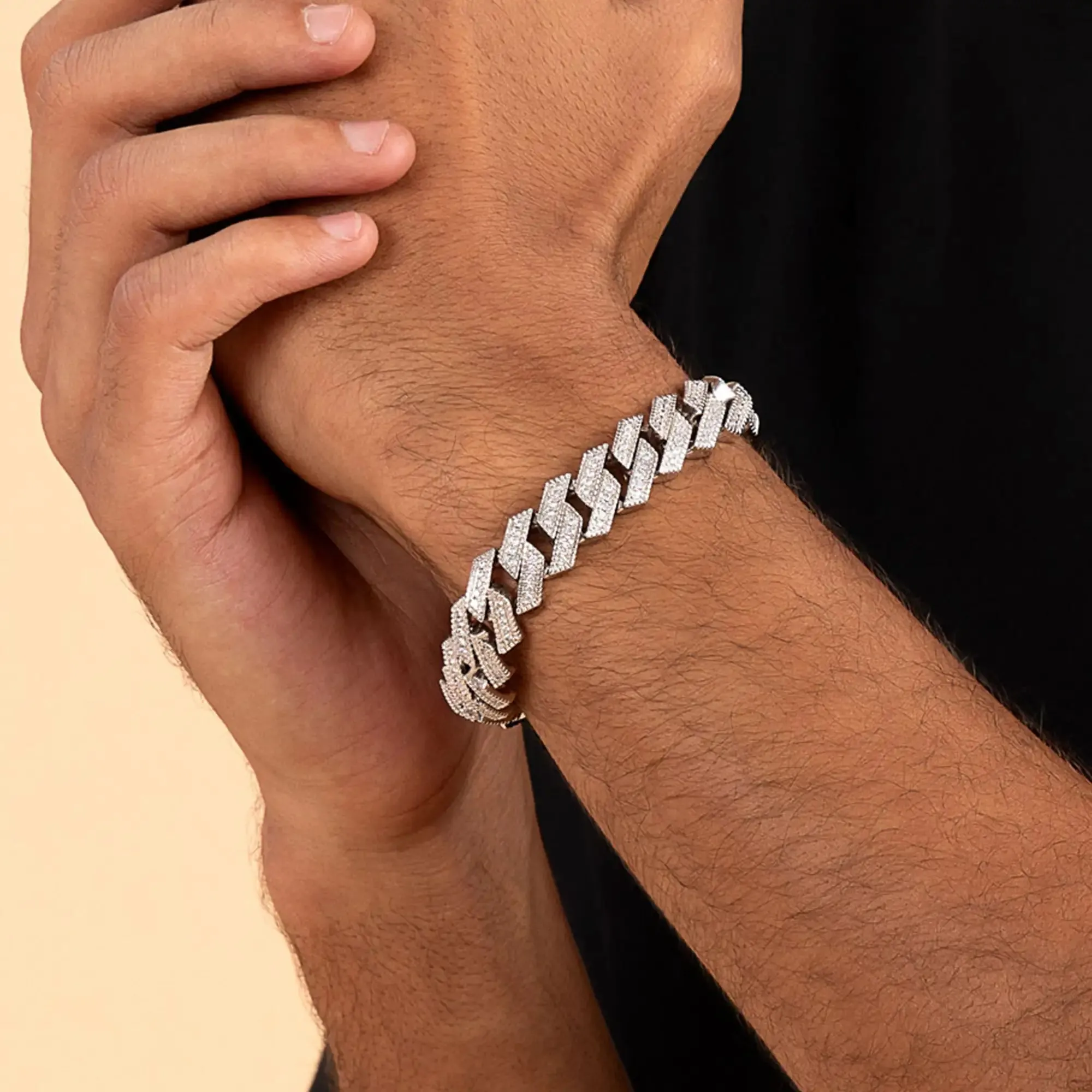 Halo Round Cut Prong Cuban Link Bracelet - 12mm