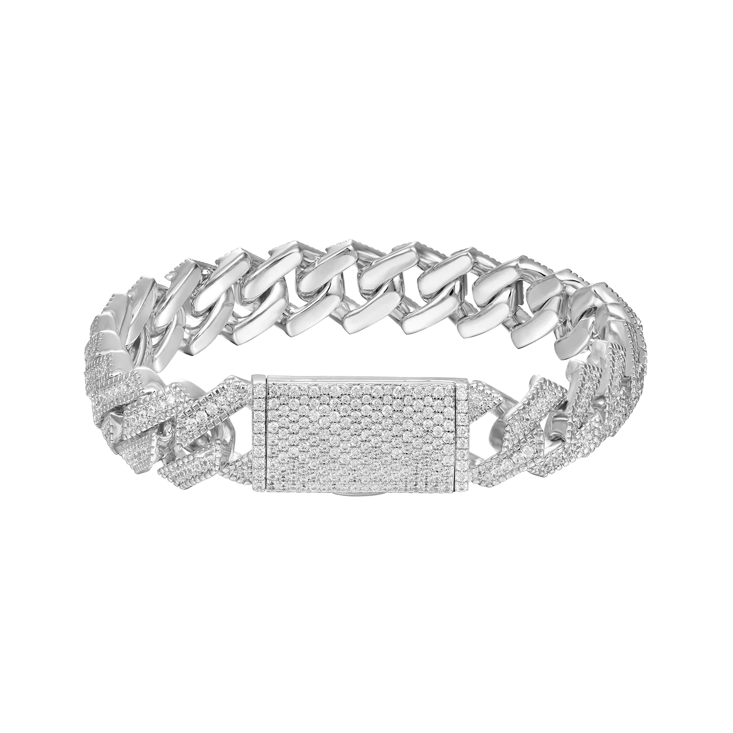 Halo Round Cut Prong Cuban Link Bracelet - 12mm