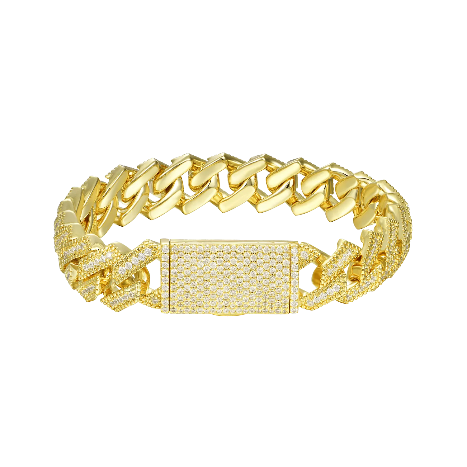 Halo Round Cut Prong Cuban Link Bracelet - 12mm