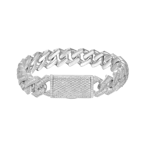 Halo Round Cut Prong Cuban Link Bracelet - 12mm