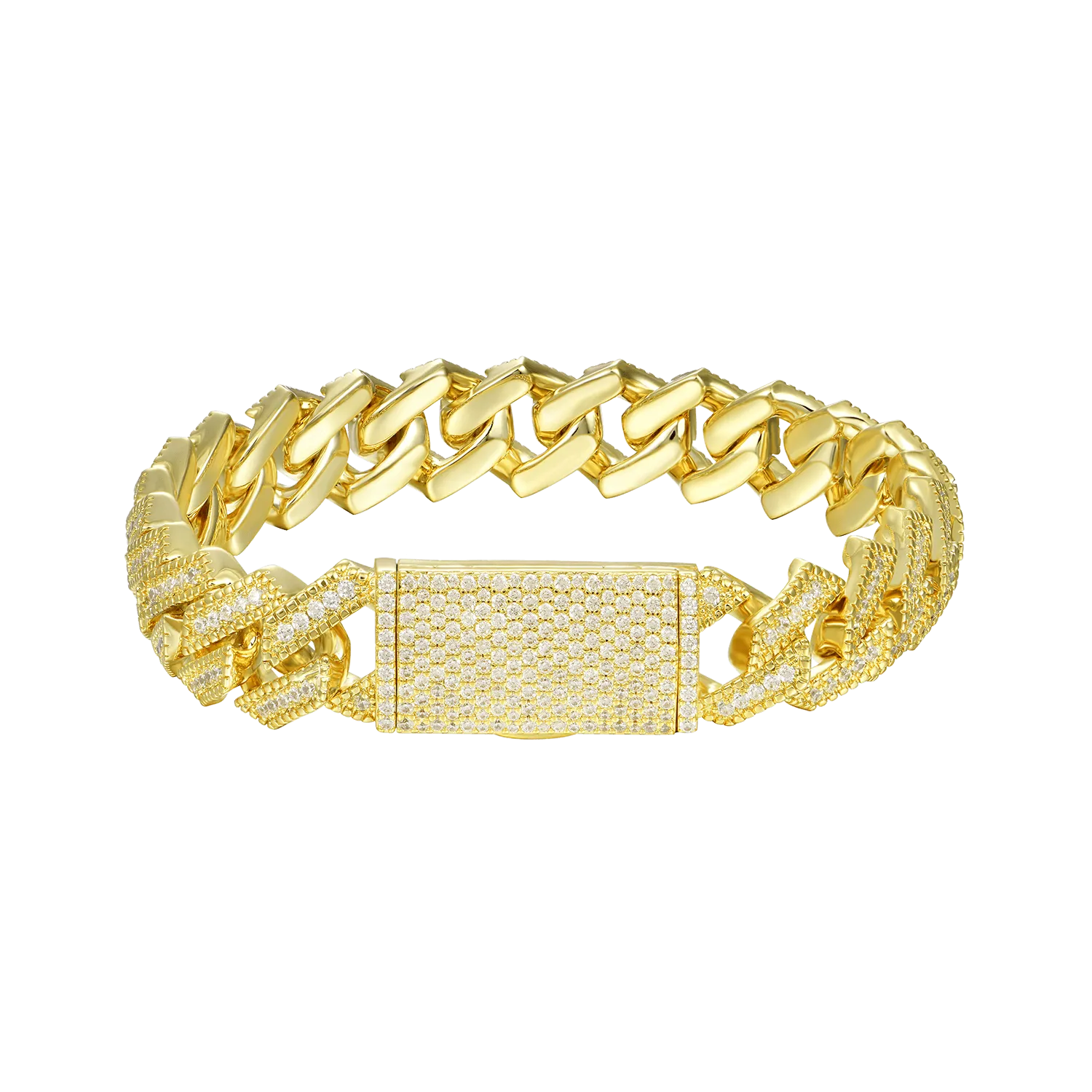 Halo Round Cut Prong Cuban Link Bracelet - 12mm
