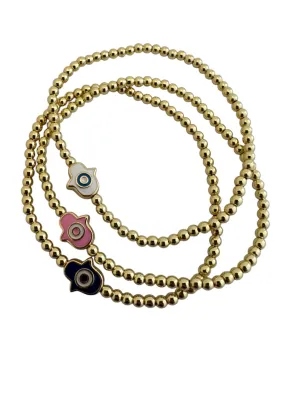Hamsa on 3mm Gold Ball Stretch Bracelet