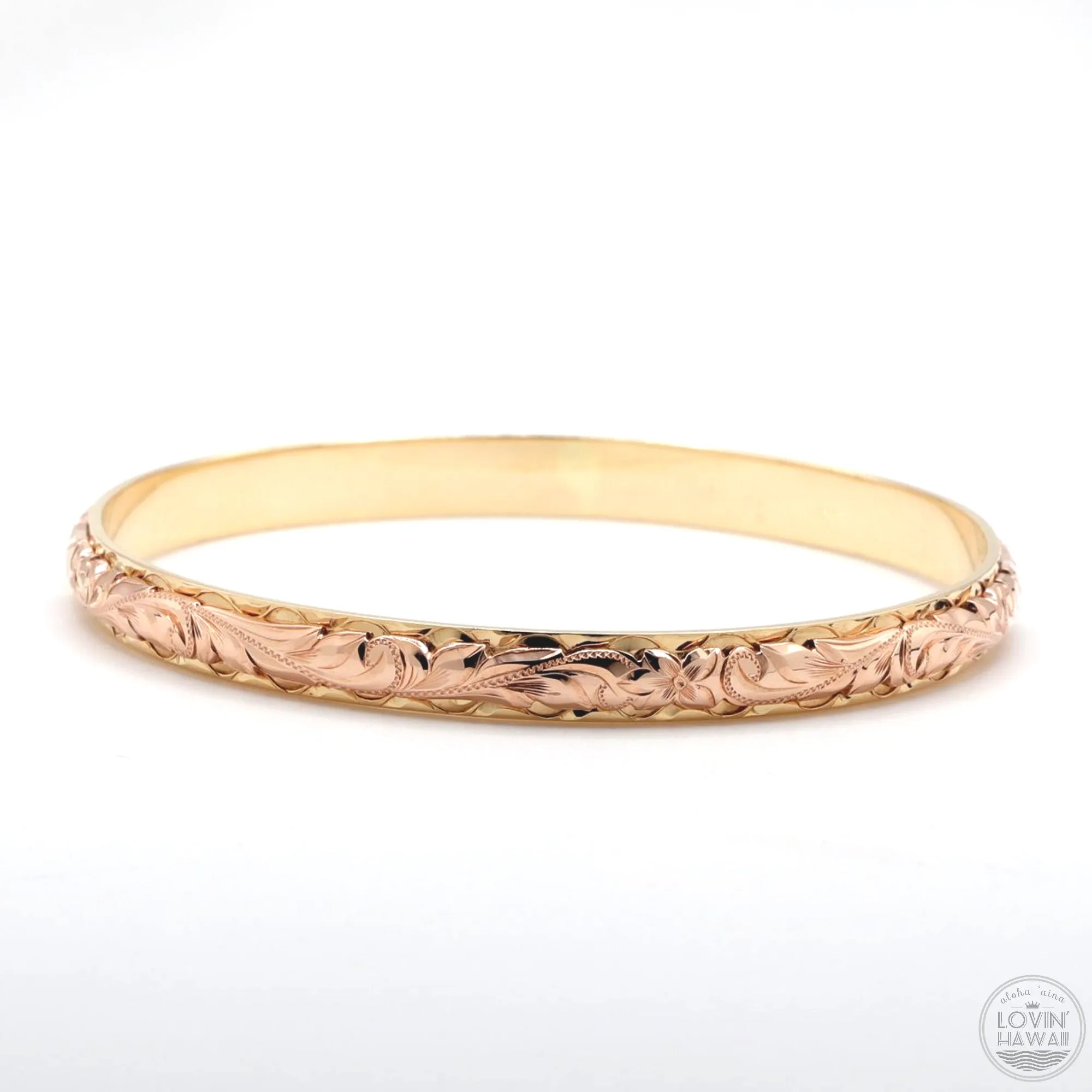 Hawaii Bangles Made Of 14K Two Tone Gold (6mm width, Dome Style)