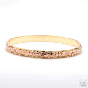 Hawaii Bangles Made Of 14K Two Tone Gold (6mm width, Dome Style)