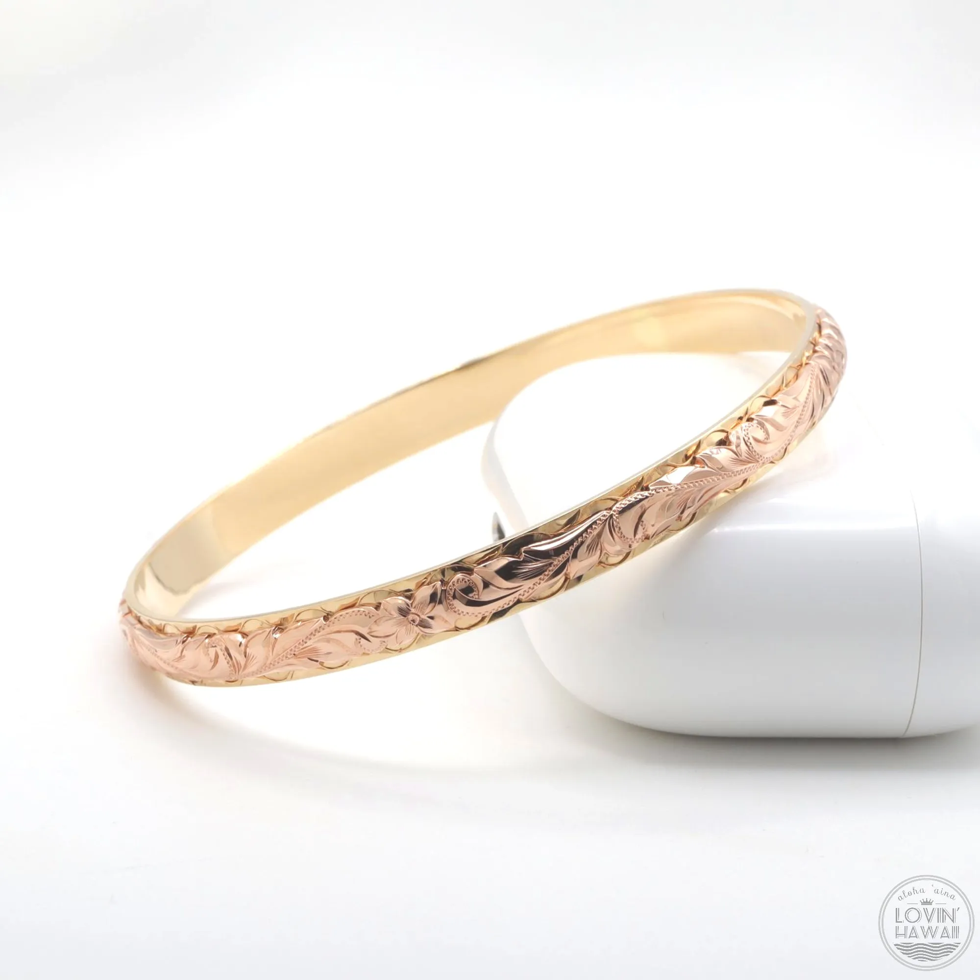 Hawaii Bangles Made Of 14K Two Tone Gold (6mm width, Dome Style)